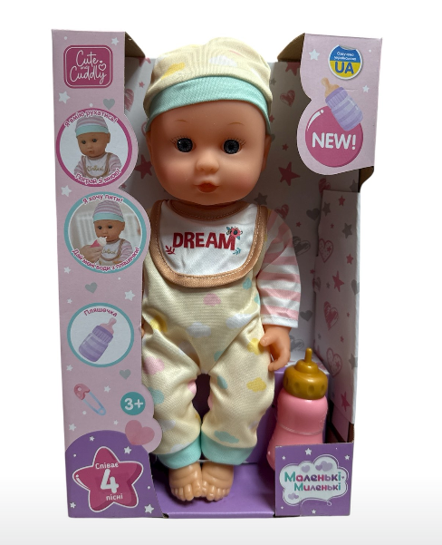Пупс M 6182 I UA п'є-пісяє пляшечка музика 4 пісні 30 см