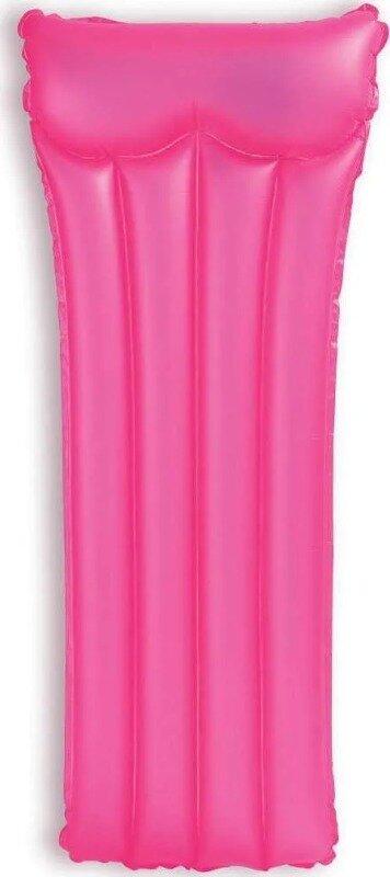 Матрац надувний вініловий Intex неон з підголівником 183х76 см Рожевий (59717NP)