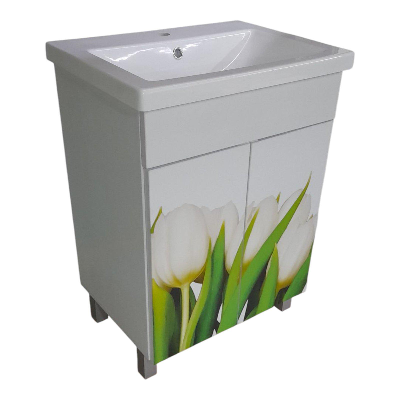 Тумба с умывальником для ванной комнаты Mikola-M Тюльпаны пластиковая 55 см (2356) - фото 3