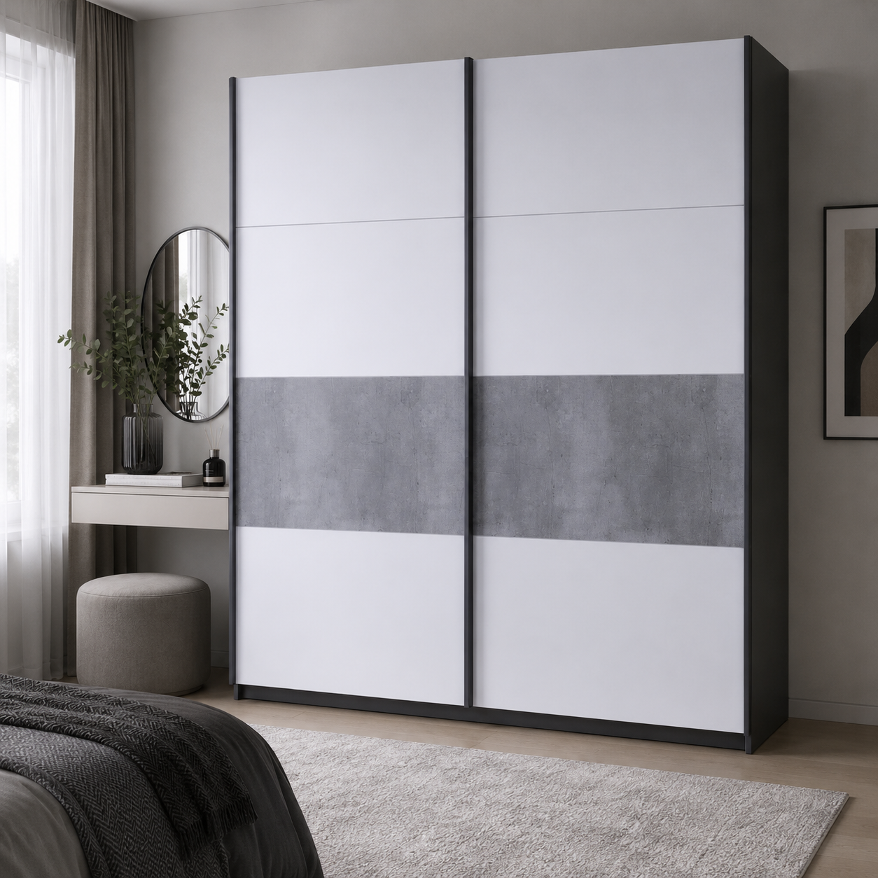 Шкаф купе Doros G-Caiser 2 ДСП/4 части 220х60х240 см Антрацит/Белая вставка Бетон (42005417 DRS-012250)