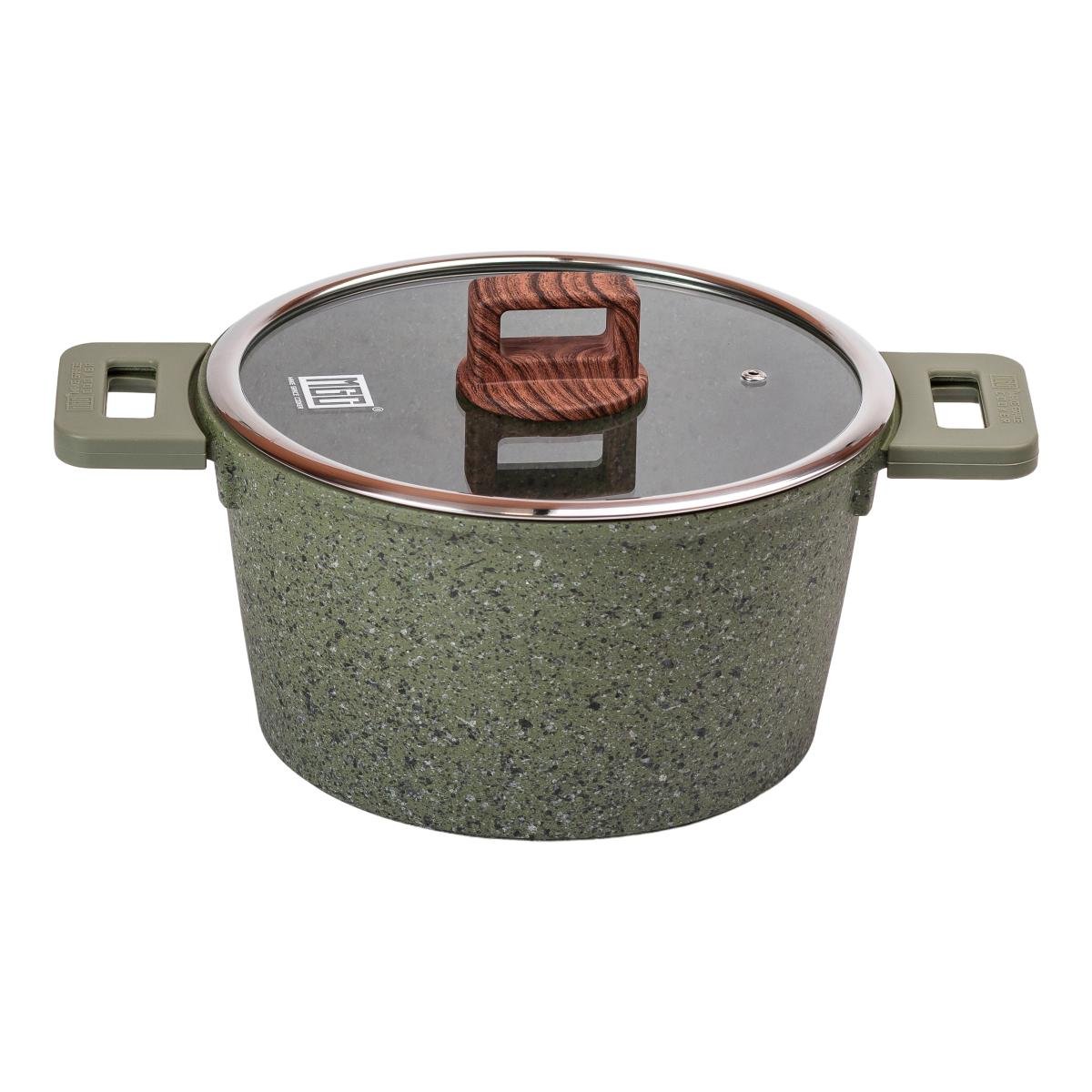 Кастрюля алюминиевая MGC с гранитным антипригарным покрытием и стеклянной крышкой 5,3 л Зеленый