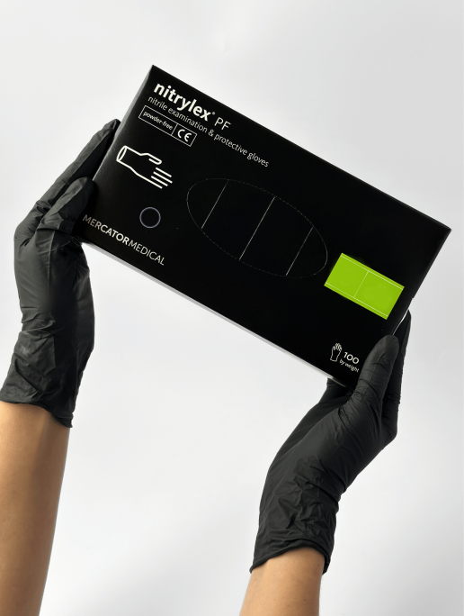 Перчатки Mercator Nitrylex Black нитриловые без пудры текстурированные 4,1 г 100 шт. M Черный (28307471) - фото 1