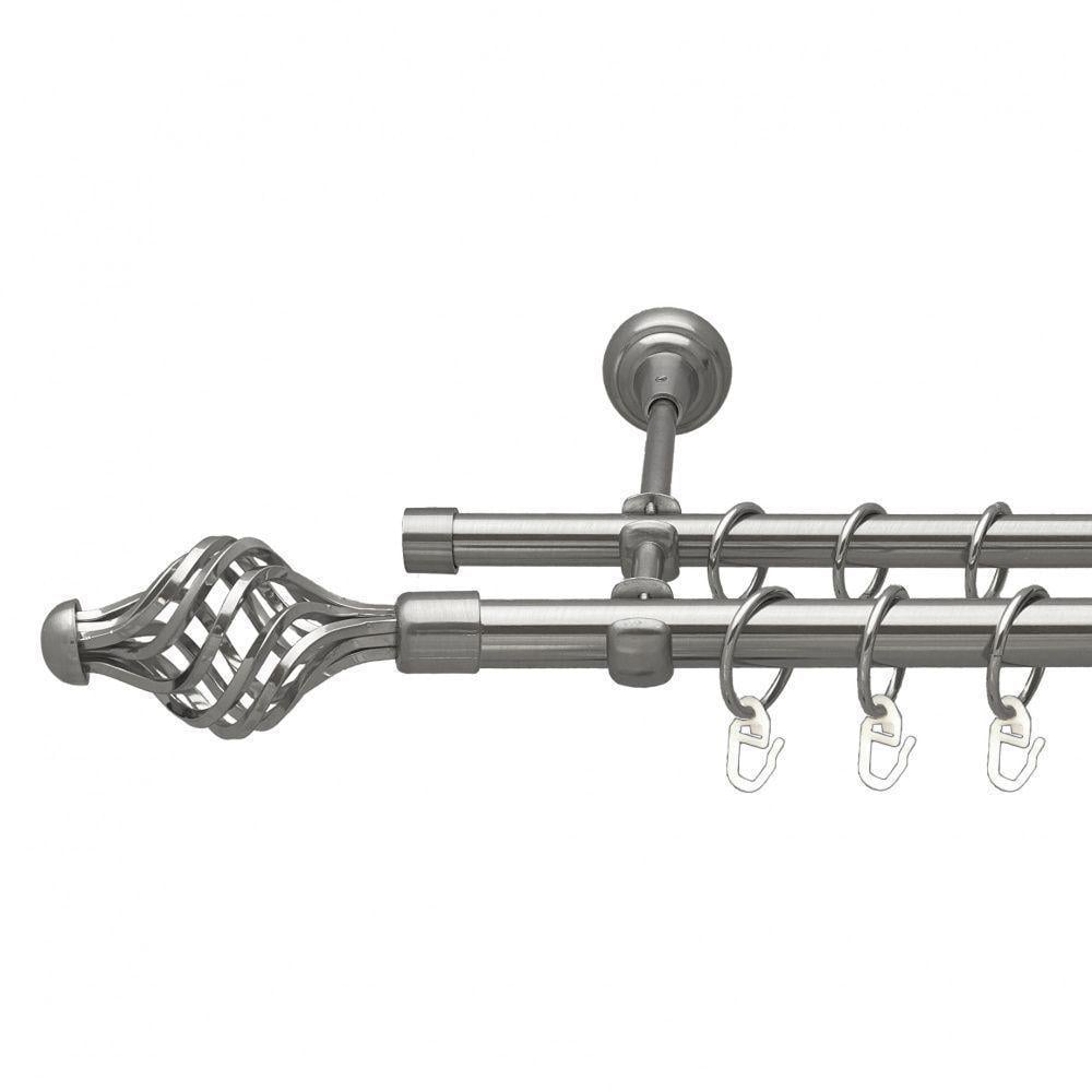 Карниз Orvit Арезо металевий дворядний відкритий гладка труба кільце металеве 19/16 мм 160 см Нержавіюча сталь (00-00015990)