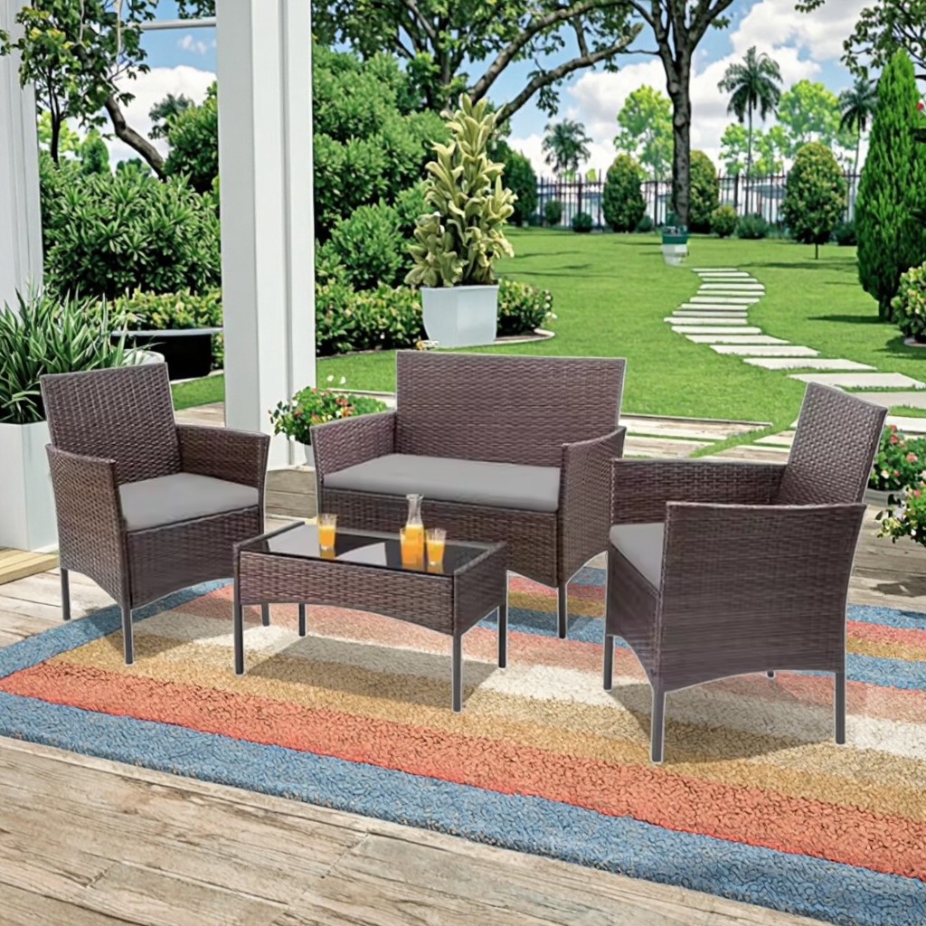 Комплект садових меблів Bonro B-6210-4 4-місні чорне скло Коричнево-сірий (5833)