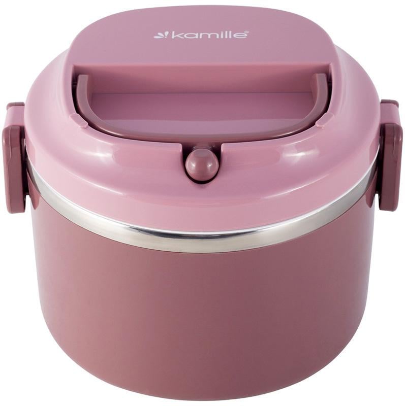 Ланч-бокс Kamille Snack пластик и нержавеющая сталь 1000 мл Розовый