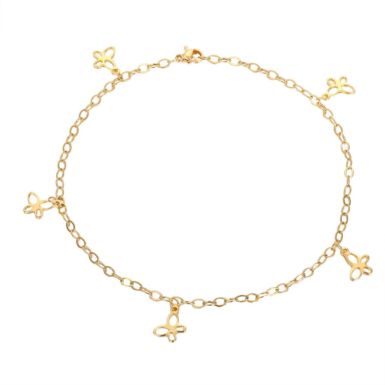 Браслет женский на ногу Бабочка с позолотой из медицинской стали 26 см (BA-027)