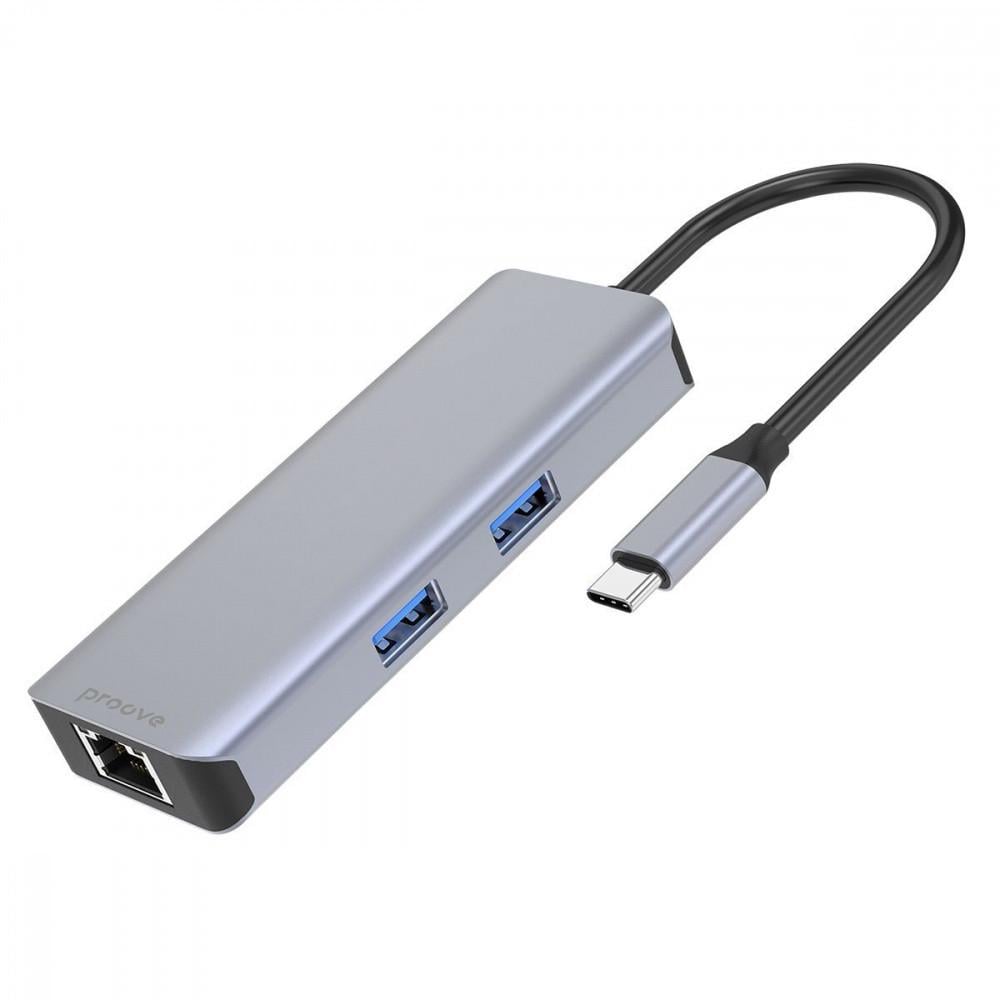 Хаб Proove Iron Link 6в1 Type-C/2хUSB3.0 + SD/TF + RJ45 + HDMI Silver