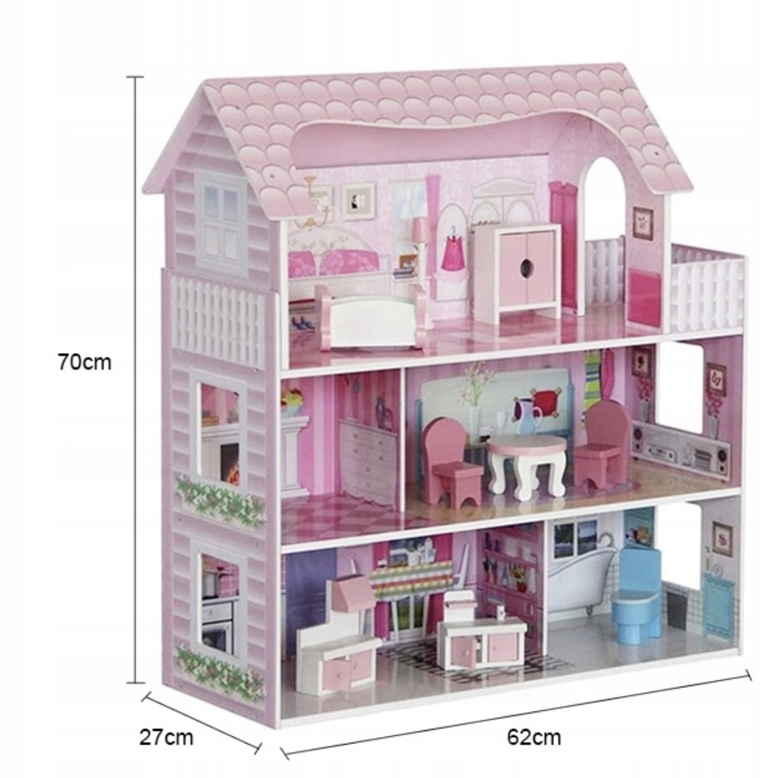 Кукольный домик деревянный PinkPalace с мебелью и террасой (2796175897) - фото 4 Кукольный домик деревянный PinkPalace с мебелью и террасой (2796175897) - фото 4