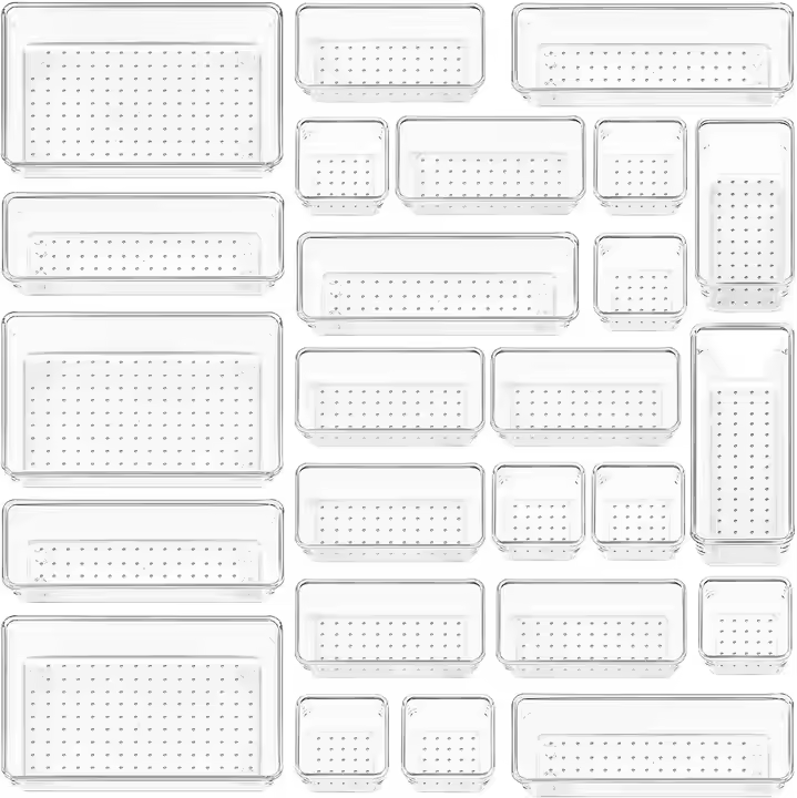 Набор пластиковых органайзеров для косметики и канцелярии для ванной/кухни/офиса 25 шт. Прозрачный