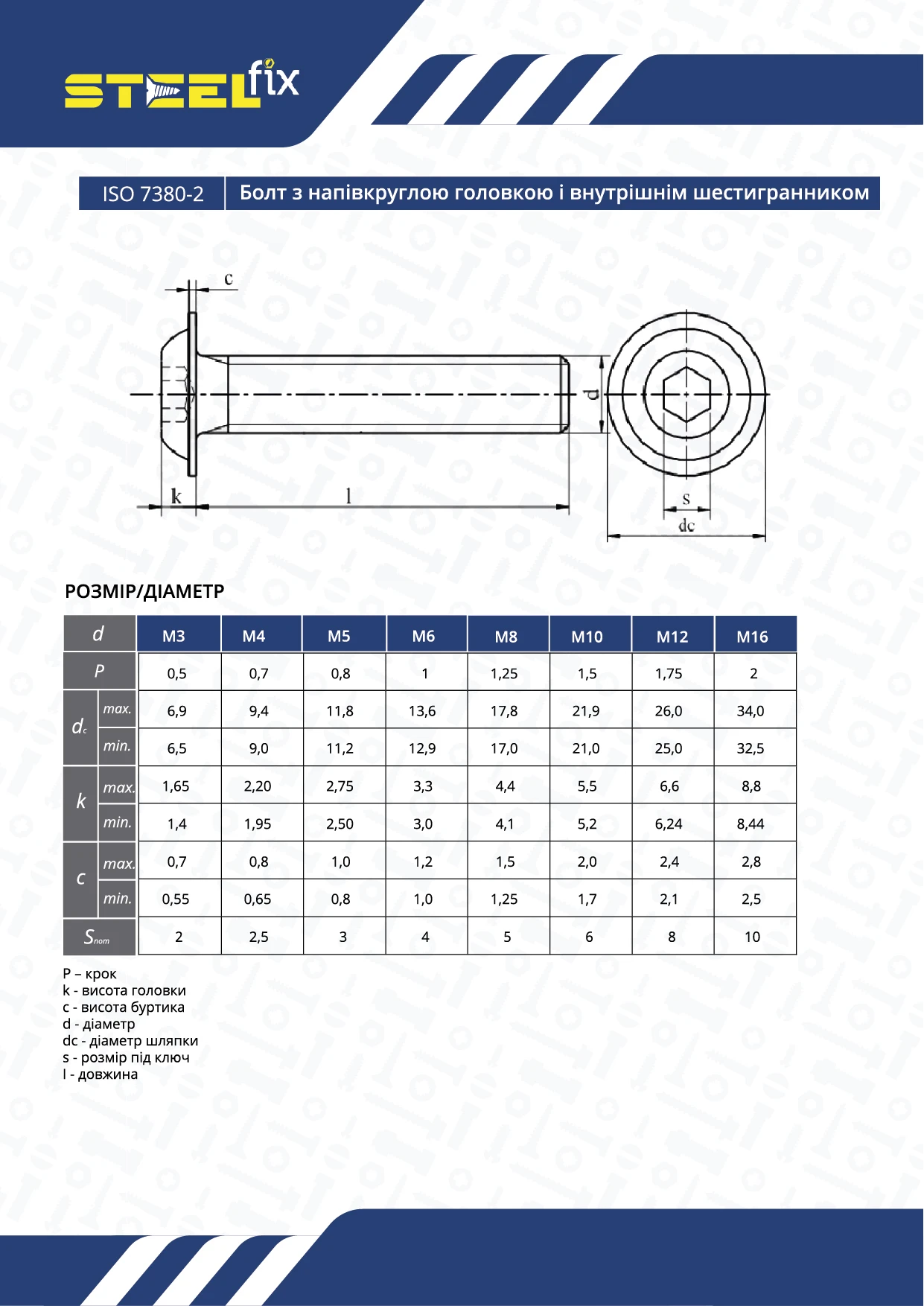Гвинт Steelfix М4х12 ISO7380-2 нержавіюча сталь А2 20 шт. (046397) - фото 2