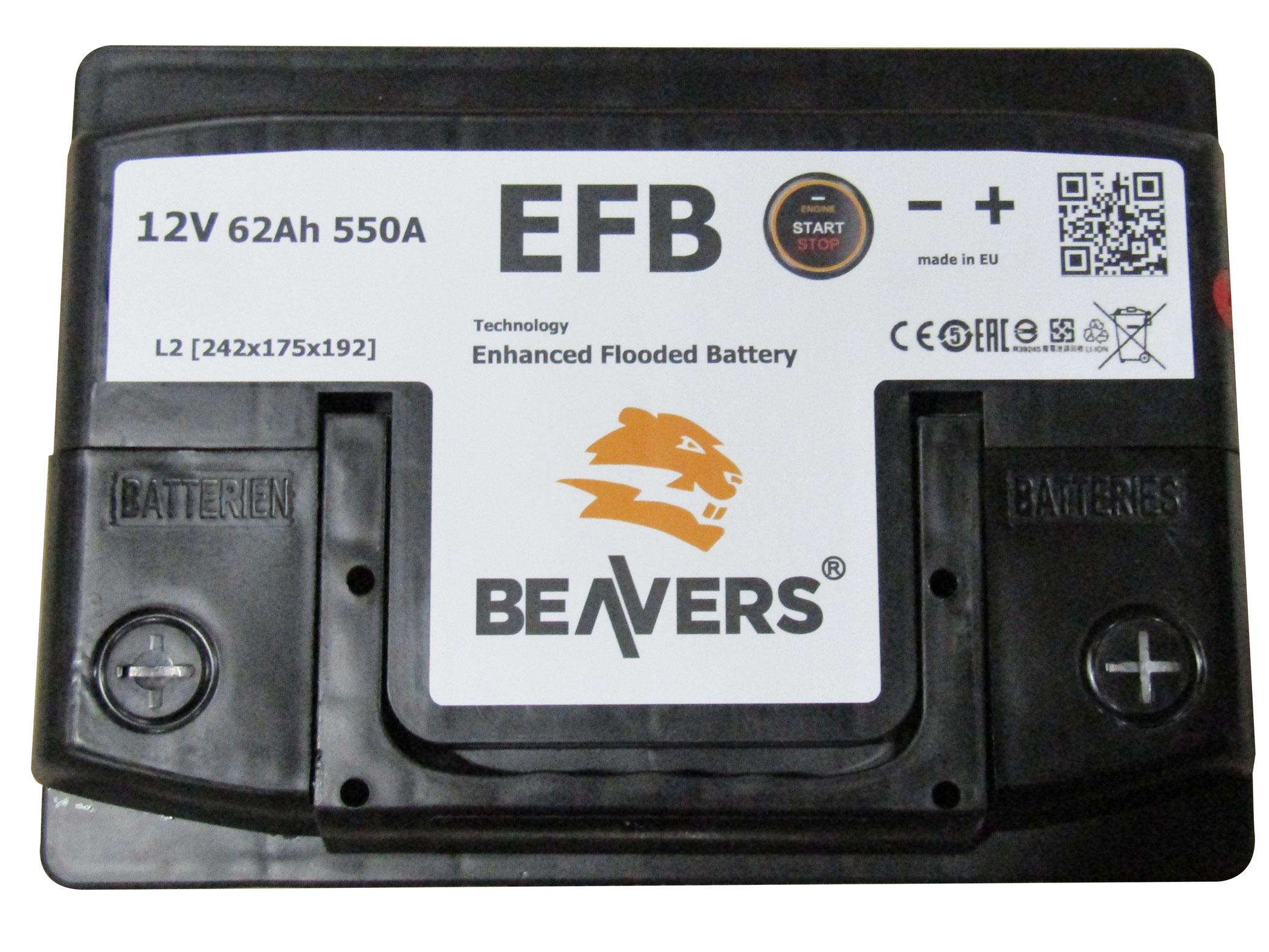 Аккумулятор BEAVERS 6СТ-62 R+ EFB 550А - фото 2