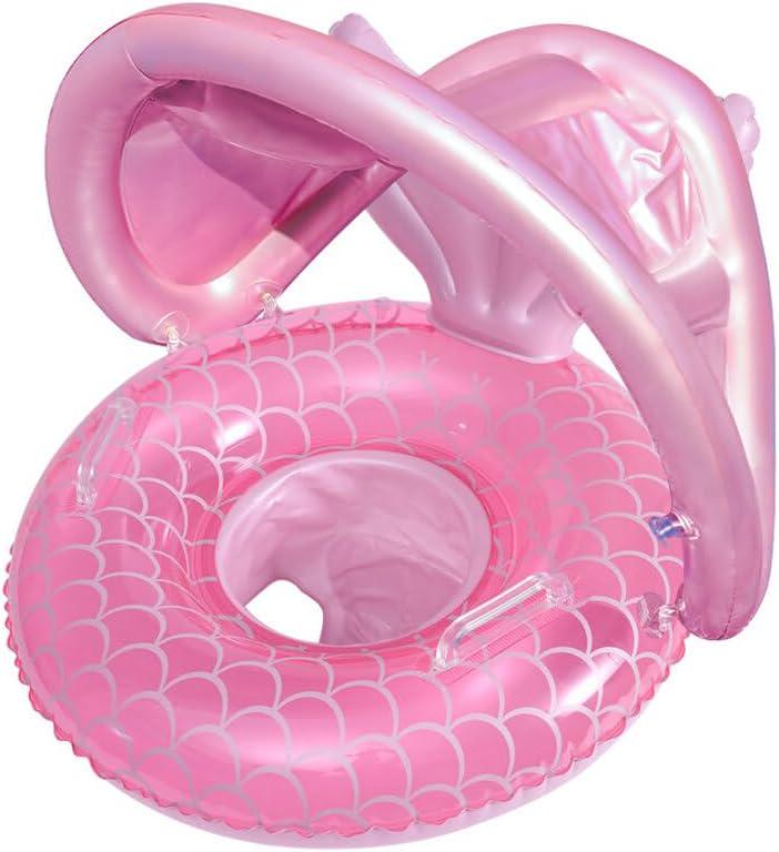 Надувная лодка-круг детская Русалка с навесом от солнца с 6+ до 4 лет Розовый - фото 7