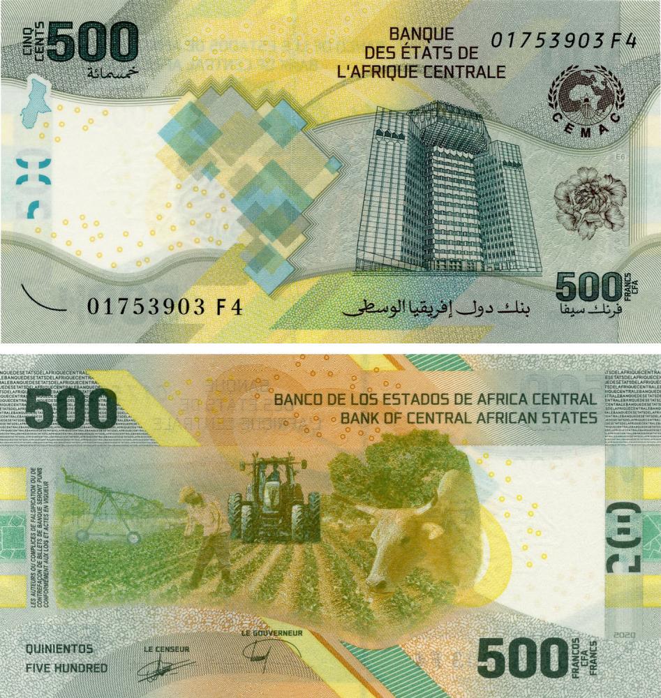 Коллекционная банкнота Центральная Африка 500 франков 2020 2022 UNC Pnew (Б17403)