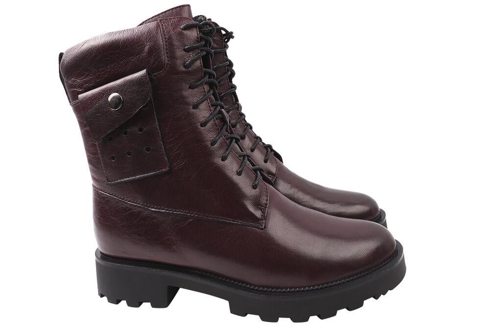 Ботинки женские Polann из кожи высокие на платформе на шнуровке р. 39 Бордовый (148-21ZHC)