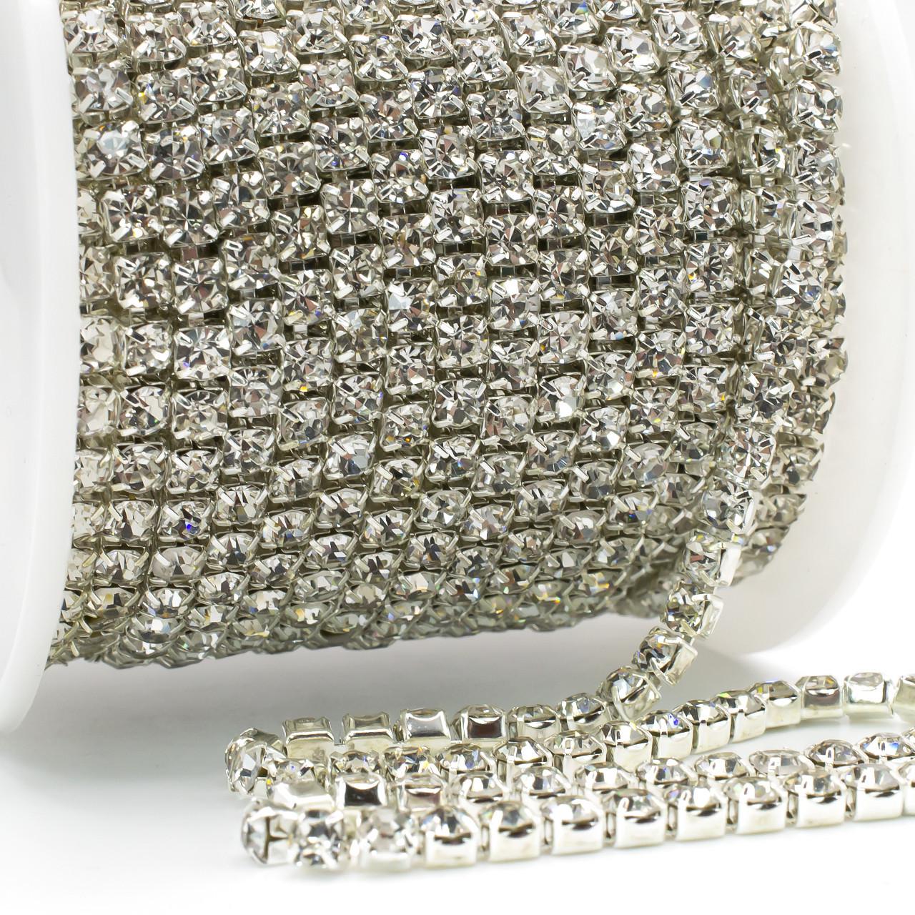 Цепь стразовая SS8 2,5 мм 1 м Crystal silver (ЦС0802с01)