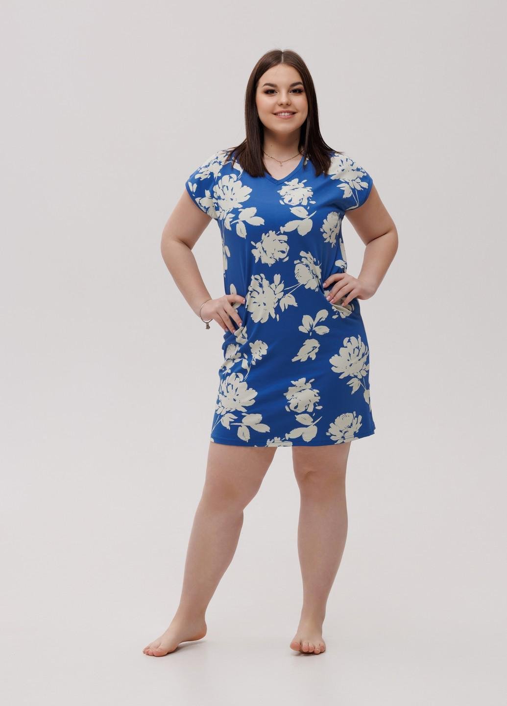 Ночная рубашка хлопковая Наталюкс с цветочным принтом L Синий (5820279404141) Ночная рубашка хлопковая Наталюкс с цветочным принтом L Синий (5820279404141)