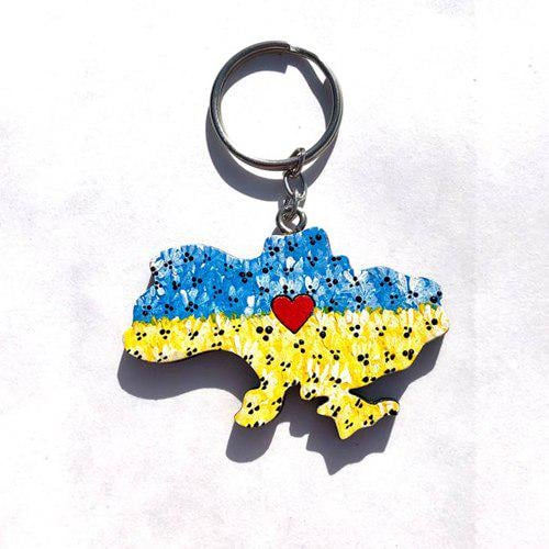 Брелок патриотический из дерева Украина в сердце 5х3 см (041020236)