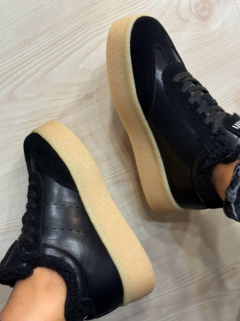Кеды женские Hengji 632-1 утепленные кожаные с замшей на меху р. 36 Черный (5374) - фото 6
