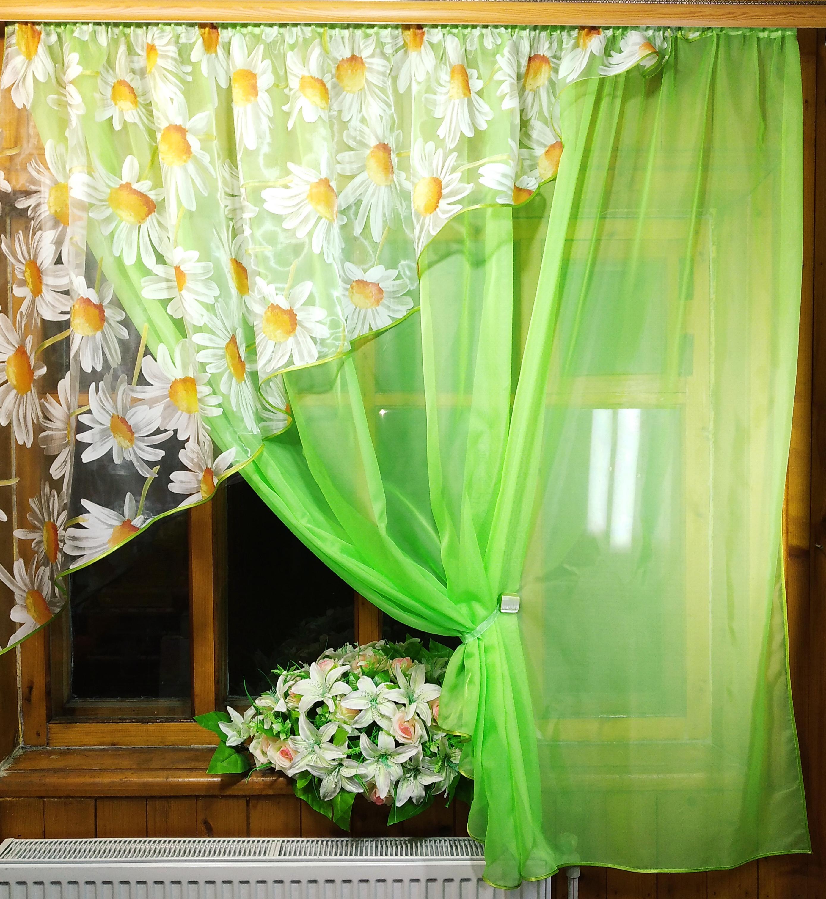 Занавеска короткая готовая Фая ромашка левая Салатовый - фото 2 Занавеска короткая готовая Фая ромашка левая Салатовый - фото 2