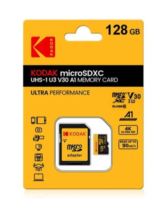 Карта пам'яті Kodak A2 MicroSDHC 128 GB UHS-I/U3 Class 10 R100/W50MB/s та SD-адаптер (23449741)