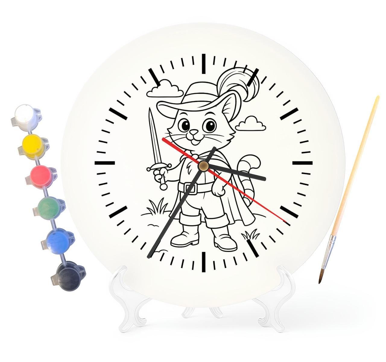 Детский набор для творчества часы-раскраска по мотивам Кот в сапогах Шарль Перро 30 см (Г0035)