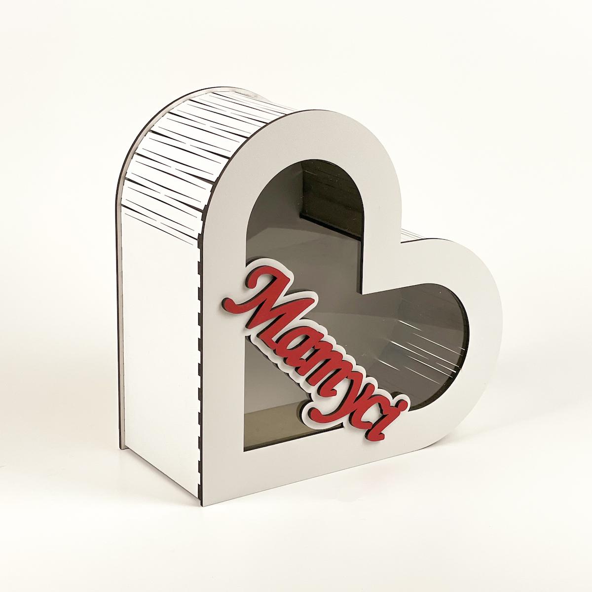 Коробка Серце "Матусі" з прозорою кришкою Білий (4786)