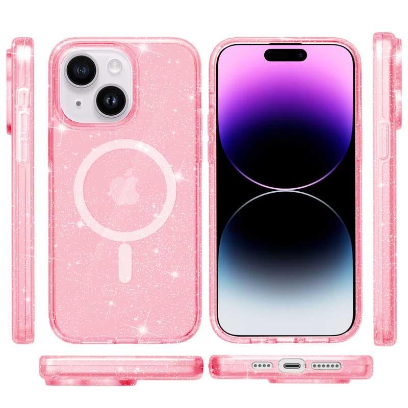 Противоударный Чехол Epik для Apple iPhone 15 Plus (6.7") Galaxy Sparkle (MagFit) TPU Pink+Glitter - фото 2