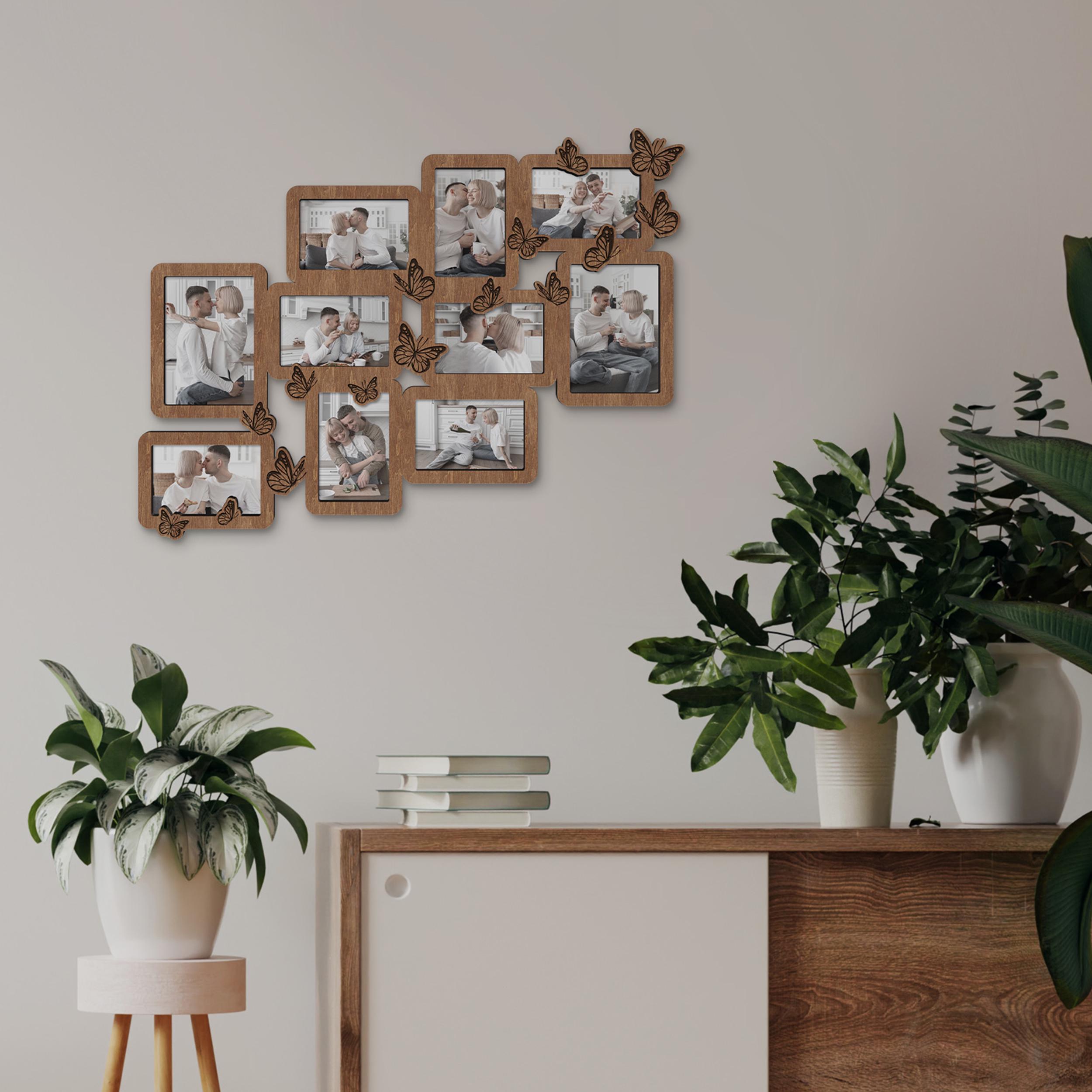 Фоторамка-колаж The Frame Depot Метелики настінна дерев'яна на 10 фото Коричневий (butterfly)