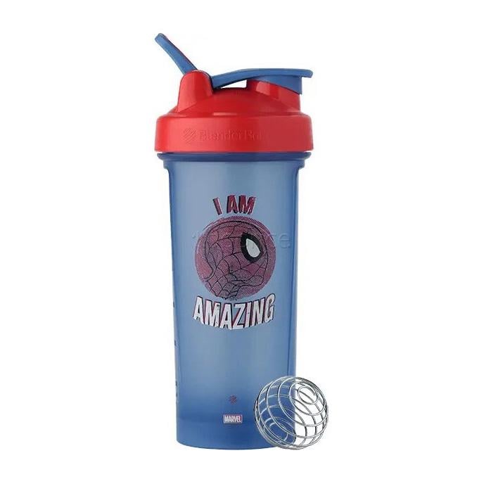 Шейкер для протеїну з металевою кулькою-вінчиком і петлею Blender Bottle Classic Loop Pro Spider-Man 820 мл Синьо-червоний