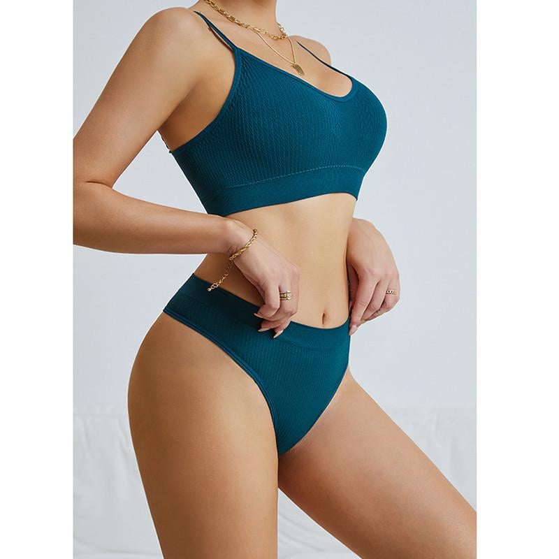 Комплект нижньої білизни жіночої Lesko 6608# Косичка труси та топ L Смарагдовий (27639456) - фото 3 Комплект нижньої білизни жіночої Lesko 6608# Косичка труси та топ L Смарагдовий (27639456) - фото 3