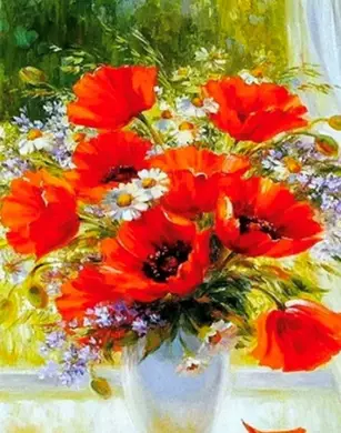Алмазная мозаика Бриллиантовые ручки Маки и ромашки 40x50 см (GU_178296)
