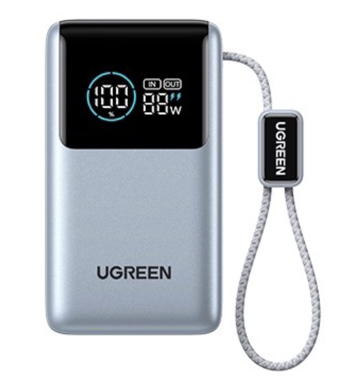 Повербанк UGREEN Nano 55W 10000mAh с кабелем и дисплеем