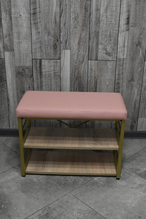 Банкетка для взуття металева з м'яким сидінням 32х47х88 см Пудровий (28375234)