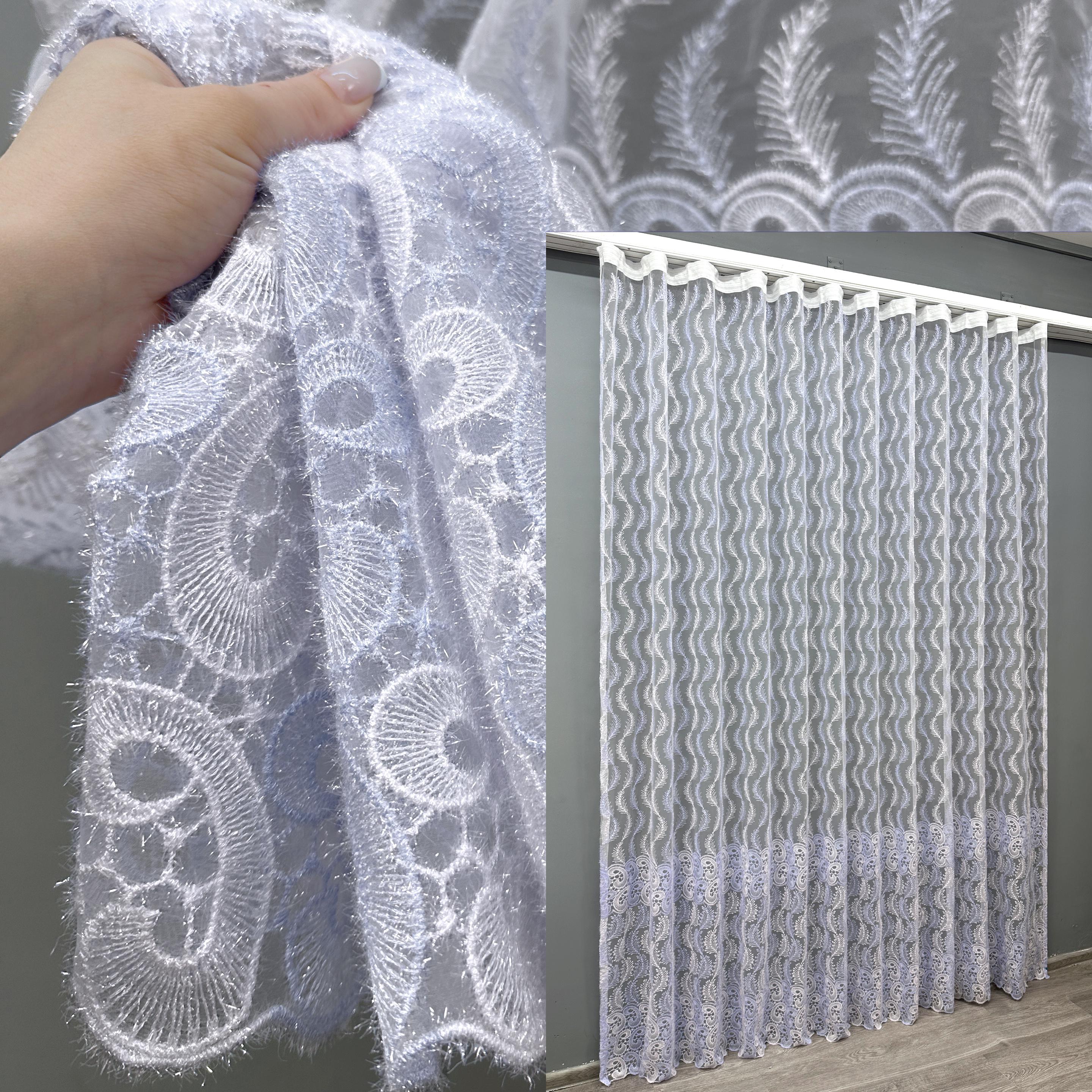 Тюль VR-Textil 1683т Органза с вышивкой и люрексом 300х270 см Голубой/Белый (42-0731) - фото 3