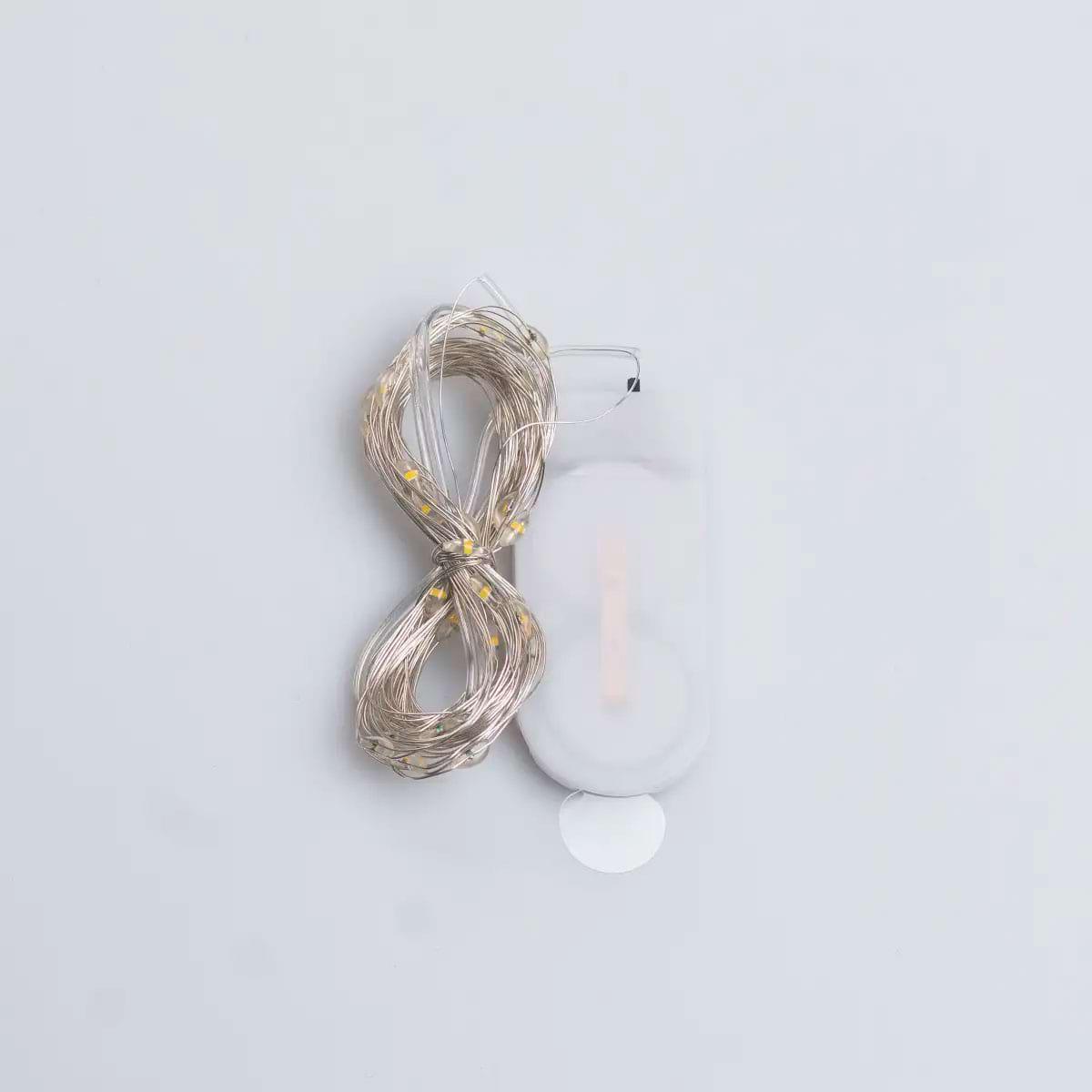 Гирлянда-роса светодиодная на батарейках 30 LED нить на белом проводе 3 м Желтый (5341)