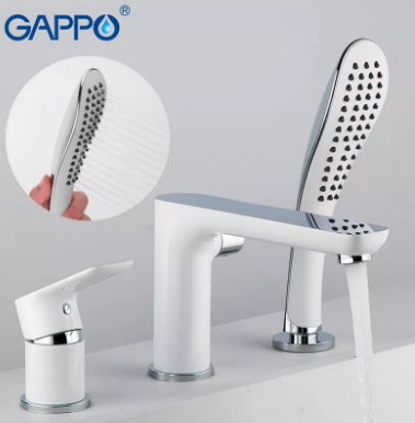 Змішувач на борт ванни Gappo G1148 врізний 3 елементи Білий/Хром - фото 2