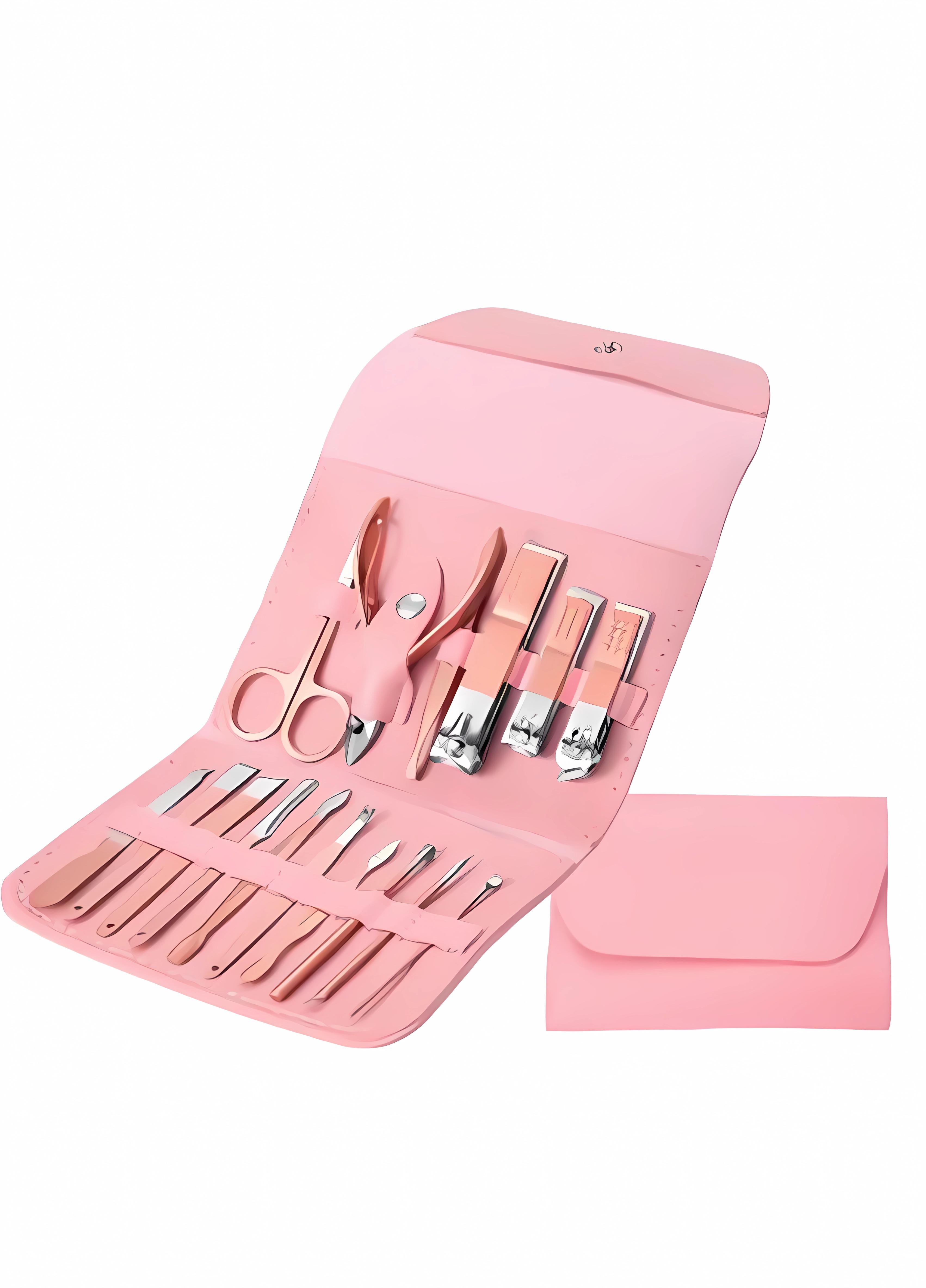Набор маникюрно-педикюрный Good Idea AND 038 из нержавеющей стали в чехле 16 предметов Розовый (577709U)