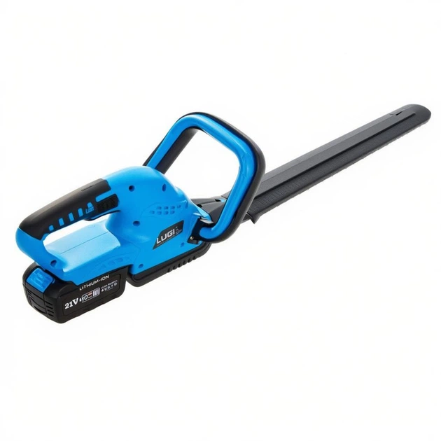 Кусторез садовый аккумуляторный ручной с шиной 48 см LUGI 650 Вт с аккумулятором Li-Ion 21V Синий (LUGIBL)