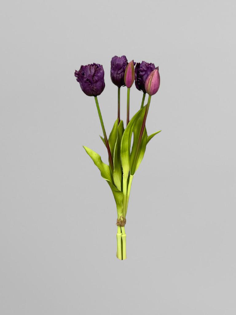 Букет штучних тюльпанів латексні кучеряві 5 шт. 40 см Фіолетовий (К07052) - фото 2