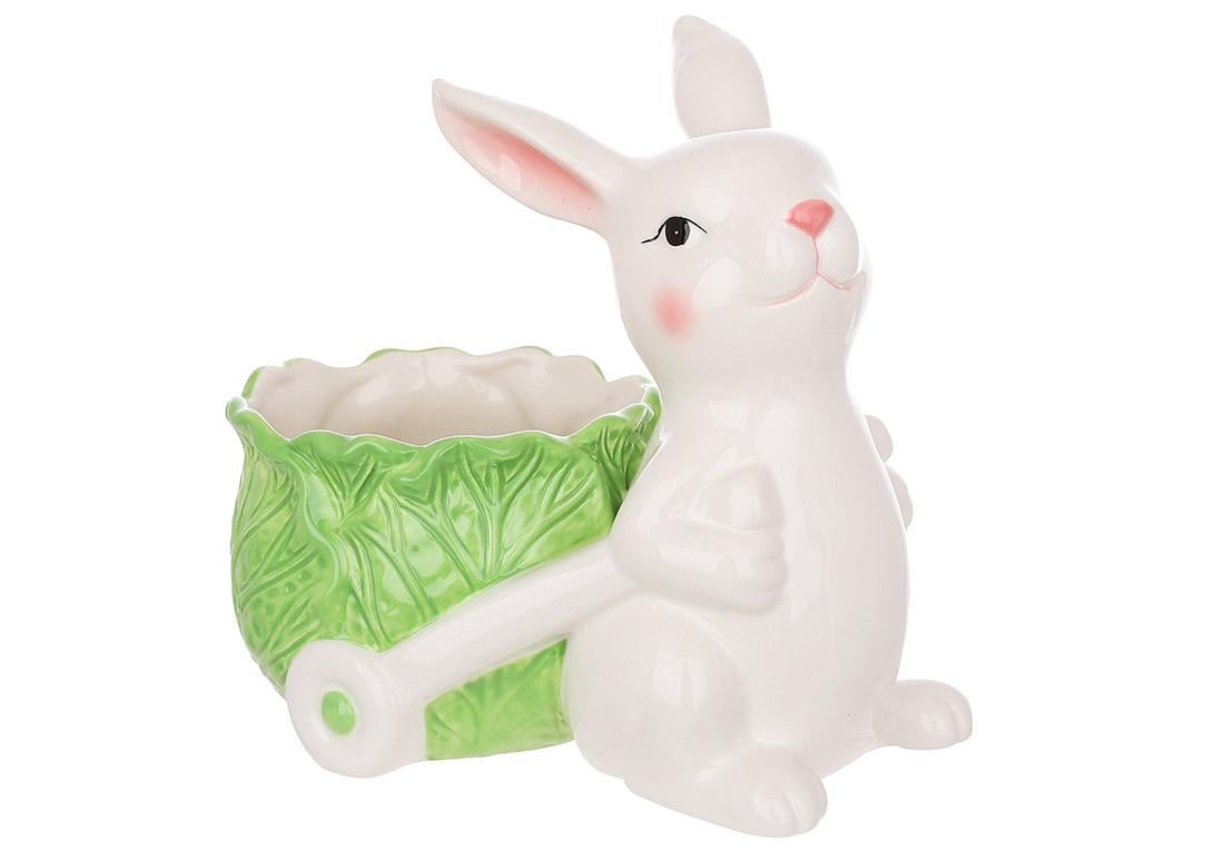 Кашпо декоративное BonaDi Зайка с тележкой капустой керамическое (928-119)