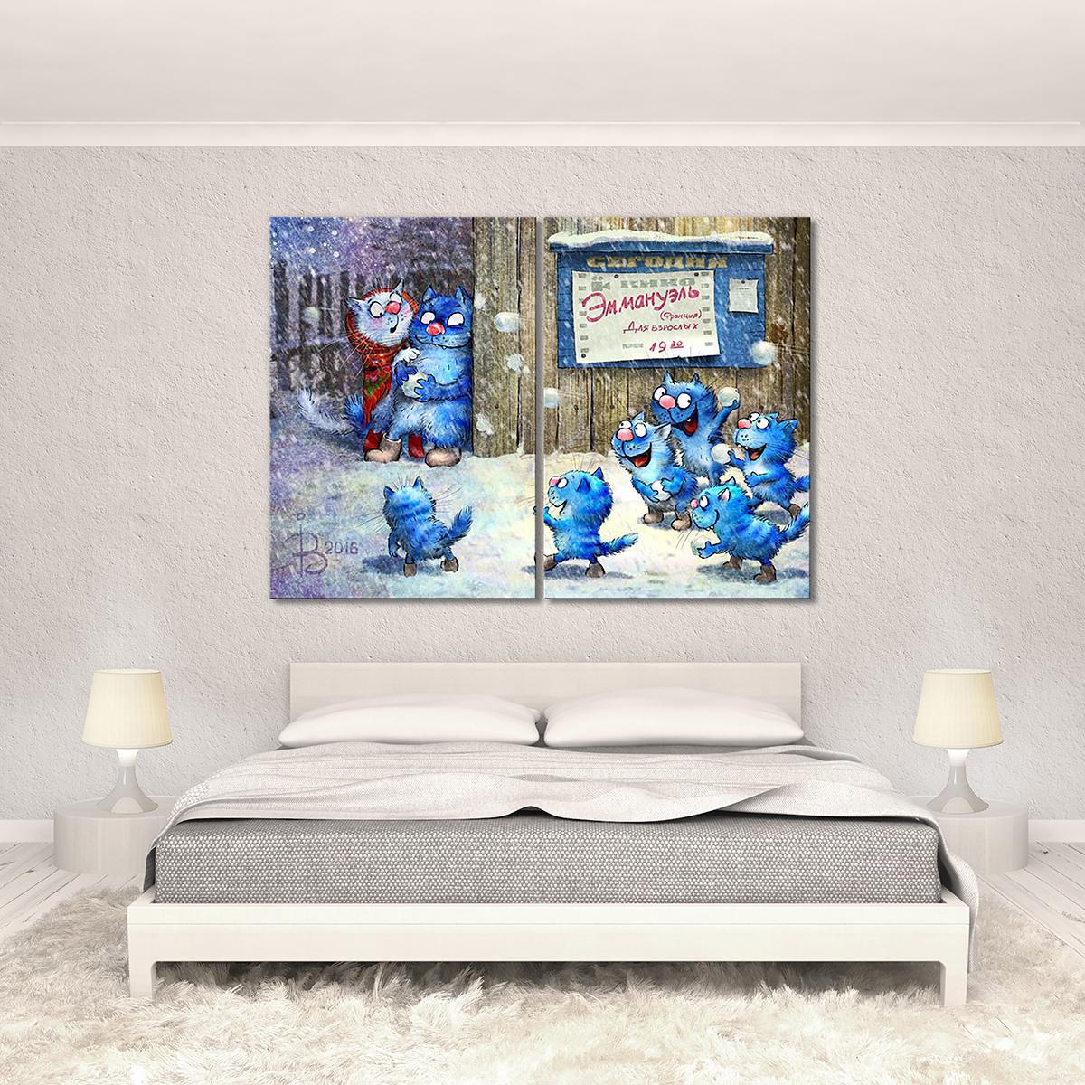 Модульная картина Игры в снежки 2 модуля общий размер 90x135 см (_rinaz_20162225032)