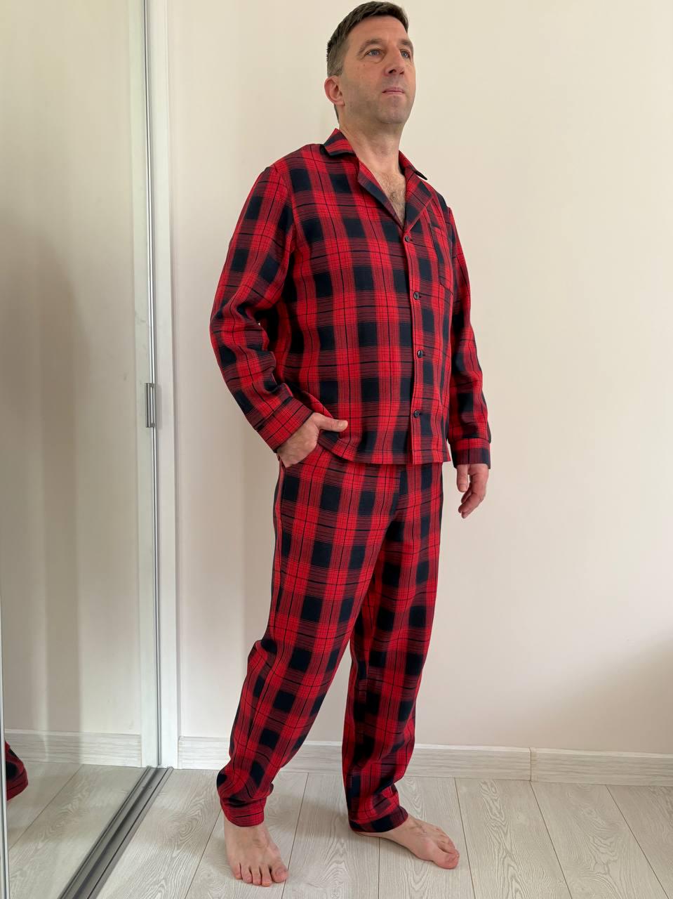 Пижамный комплект COSY Глен из фланели брюки/рубашка 2XL клетка Красно-синий (F221P)