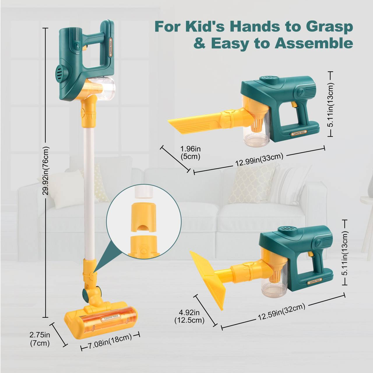 Дитячий ігровий пилосос Fun Game з насадками Зелено-помаранчовий (137-11-21) - фото 10