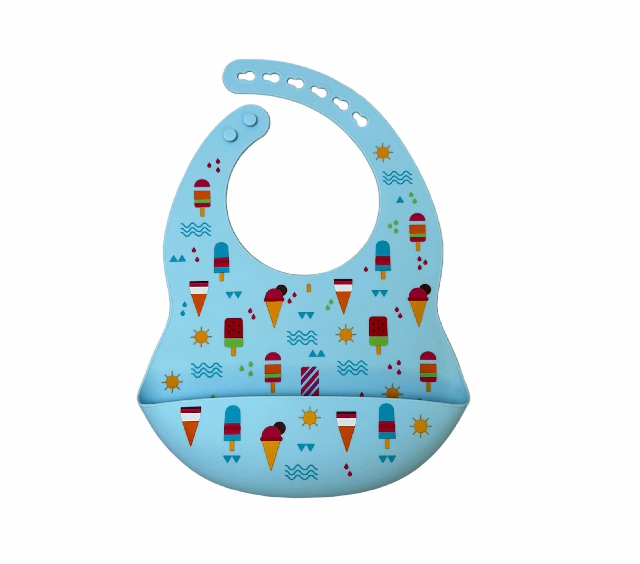 Нагрудник с карманом Мороженое силиконовое 1 шт. Голубой (92548254) - фото 1