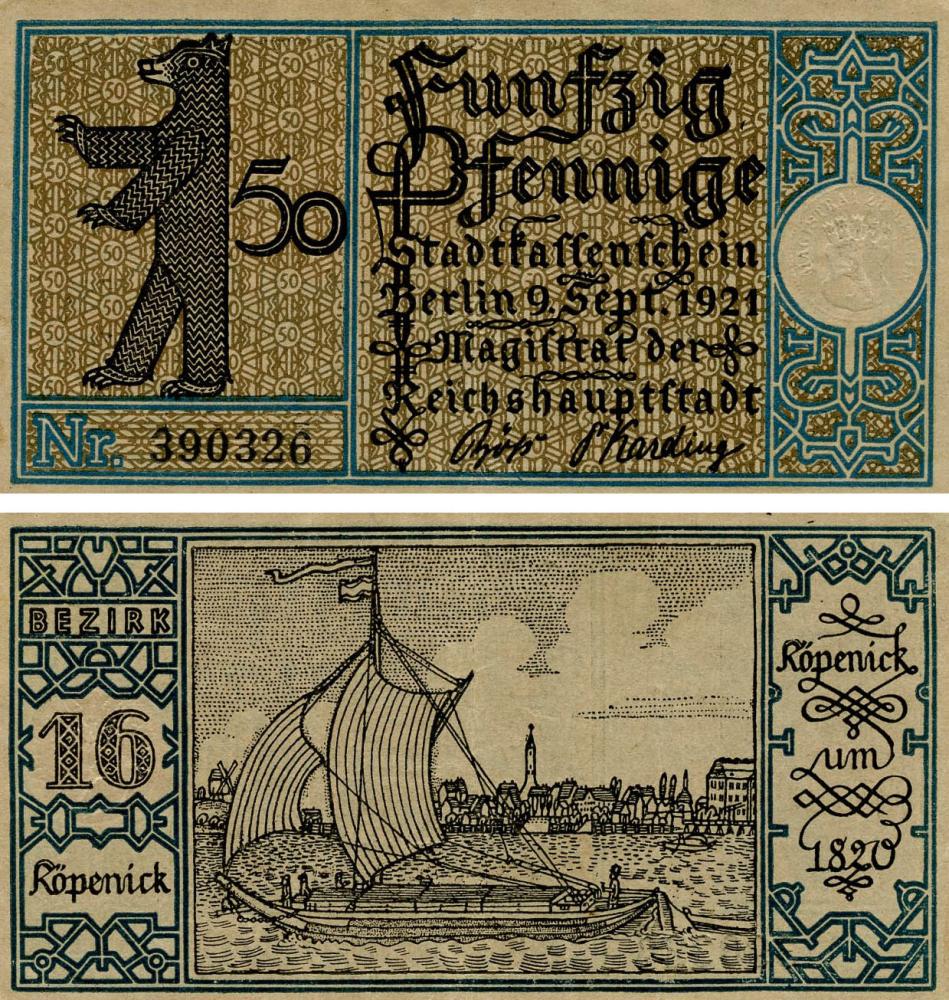 Колекційна банкнота Німеччина Нотгельд 50 пфеннігів 1921 F-VF Берлін Різновид 12 (Б18845)