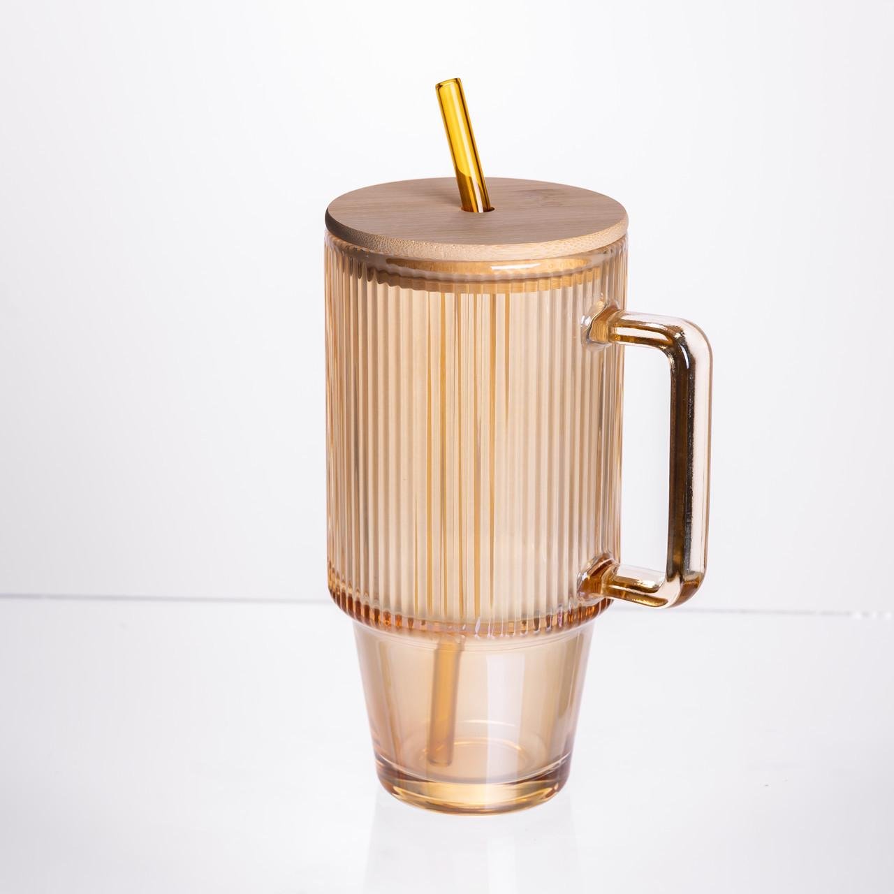 Скляна чашка з кришкою і трубочкою 750 мл Коричневий (HP-19-50R) - фото 2 Скляна чашка з кришкою і трубочкою 750 мл Коричневий (HP-19-50R) - фото 2