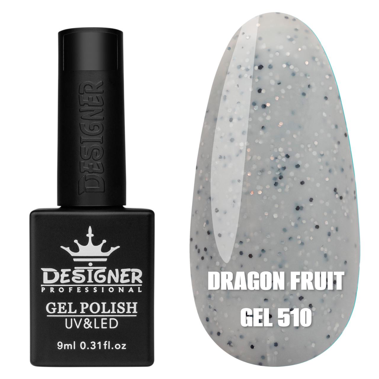 Гель-лак для маникюра Dragon fruit gel Дизайнер с черно-белой крошкой 9 мл Серый №510
