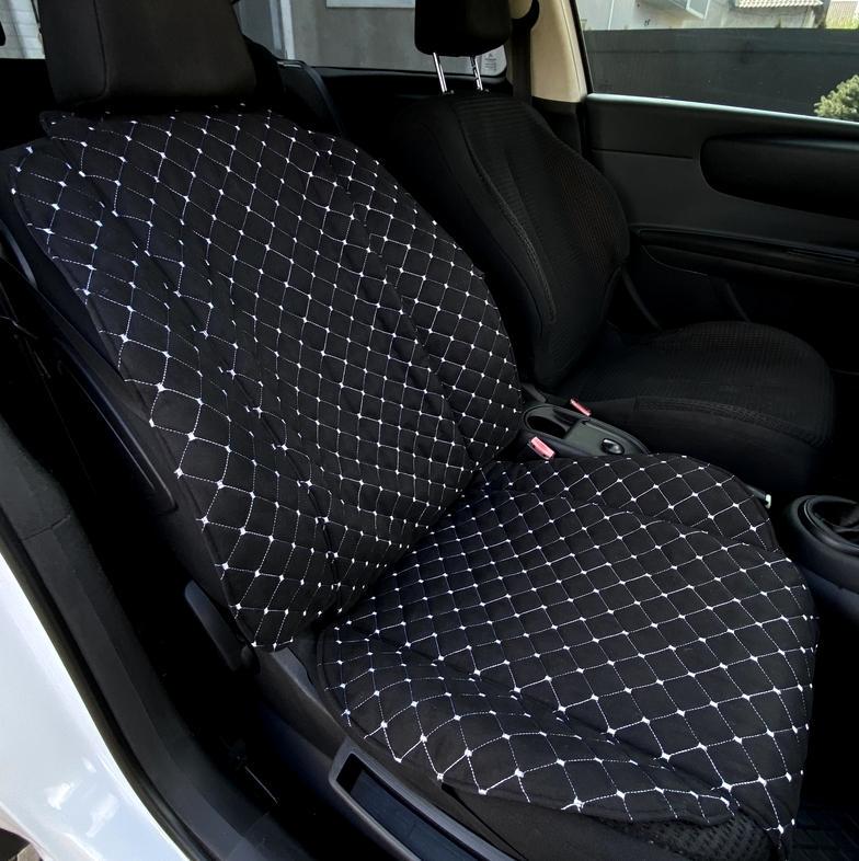 Накидка на сиденье автомобиля Lux эко-замша широкая с прошивкой 1 шт. Черный/Белый (795) - фото 2 Накидка на сиденье автомобиля Lux эко-замша широкая с прошивкой 1 шт. Черный/Белый (795) - фото 2