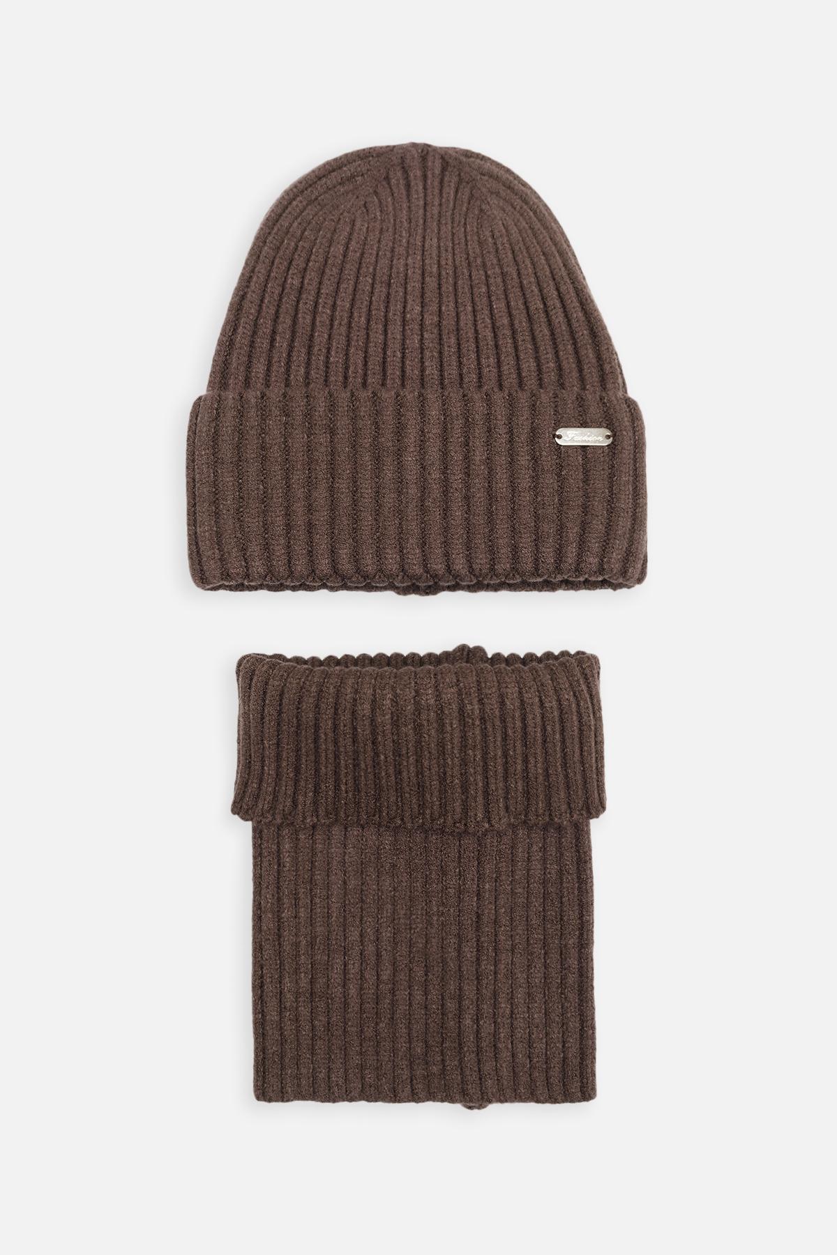 Комплек для мальчикат шапка/шарф 54-56 см Коричневый (ЦБ-00258323)