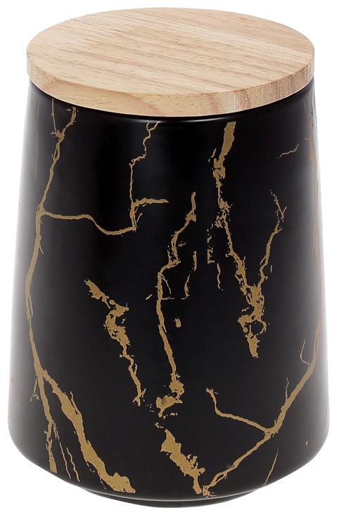 Банка фарфоровая Мраморная Роскошь с бамбуковой крышкой 720 мл Черный/Золотой (BD-805-721)